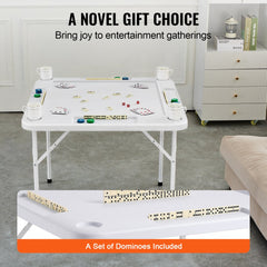 White folding Mahjong table for 4 players with built-in cup holders and chip trays.