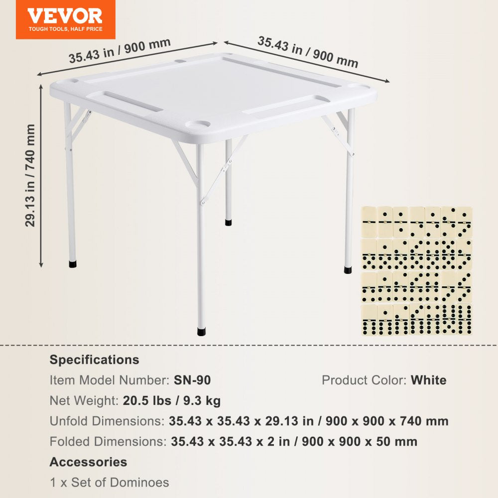 White folding Mahjong table for 4 players with built-in cup holders and chip trays.