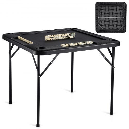 Mahjong Table 4 Player Folding Card Table & 4 Cup Holders Chip Trays Black