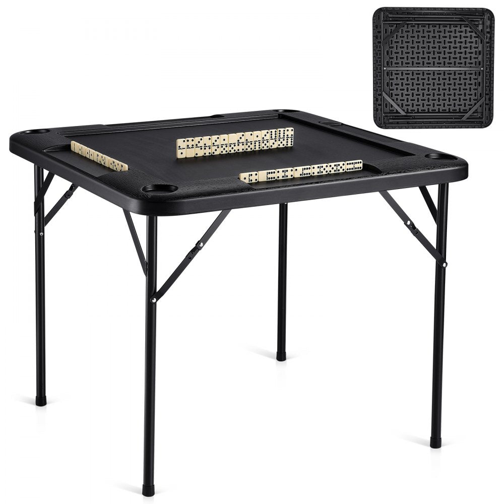 Mahjong Table 4 Player Folding Card Table & 4 Cup Holders Chip Trays Black