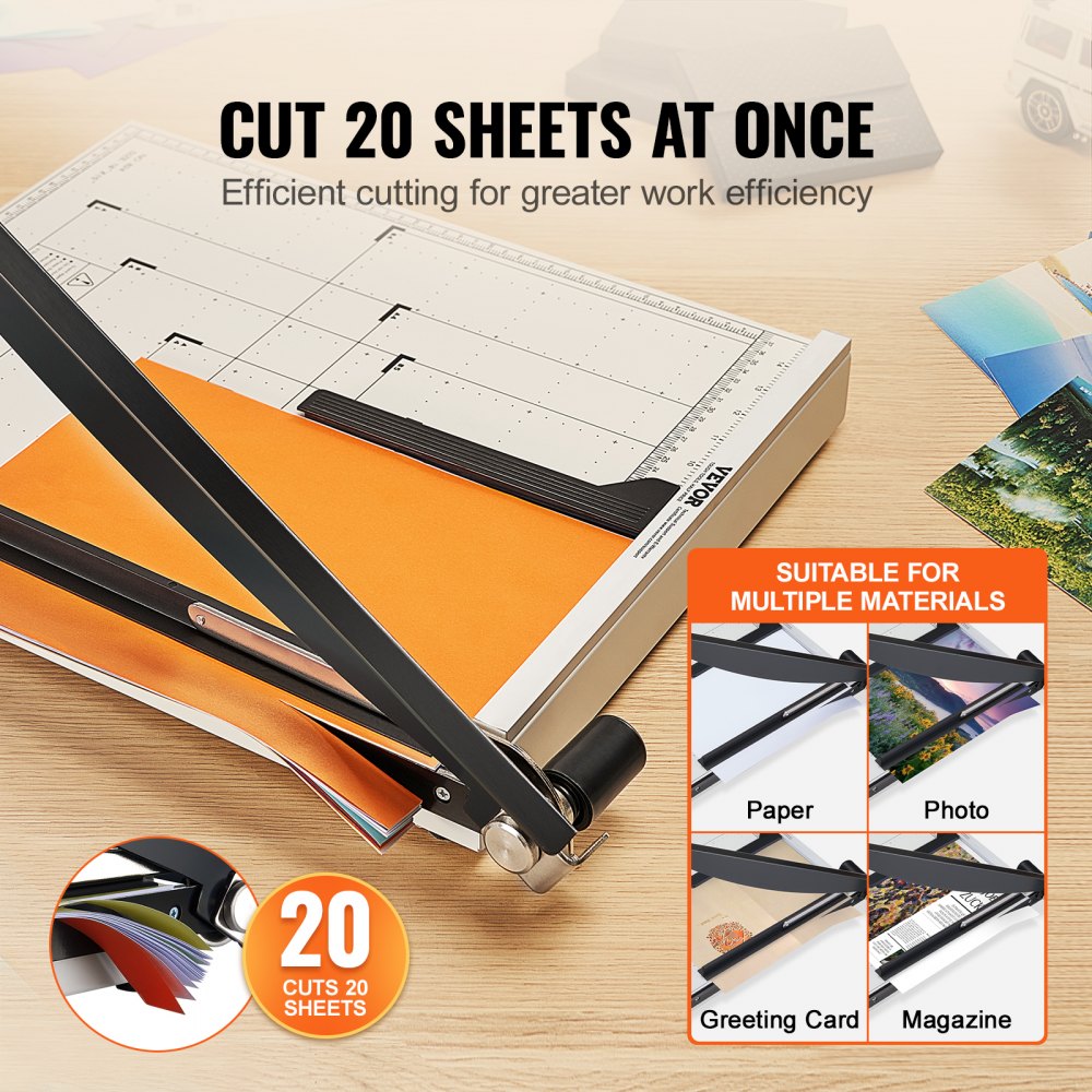 Paper Cutter, Guillotine Trimmer, 18" Cut Length, 20 Sheets Capacity, Heavy Duty Guillotine Paper Cutter with Guard Rail/Blade Lock for Cardstock/Cardboard, Paper Trimmer for Home Office School