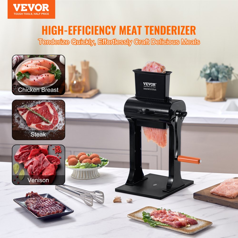 Commercial Meat Tenderizer, Heavy Duty Stainless Steel Meat Tenderizer Machine, Quick and Easy Manual Operation Kitchen Tool, 5.8" Feed Port for Beef, Turkey, Chicken, Pork, Steak, and Fish