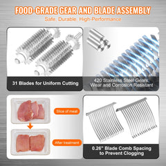 Commercial Meat Tenderizer, Heavy Duty Stainless Steel Meat Tenderizer Machine, Quick and Easy Manual Operation Kitchen Tool, 5.8" Feed Port for Beef, Turkey, Chicken, Pork, Steak, and Fish