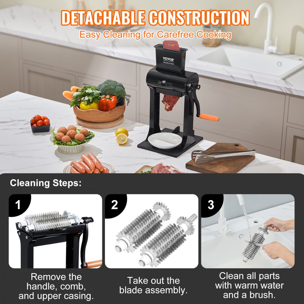 Commercial Meat Tenderizer, Heavy Duty Stainless Steel Meat Tenderizer Machine, Quick and Easy Manual Operation Kitchen Tool, 5.8" Feed Port for Beef, Turkey, Chicken, Pork, Steak, and Fish