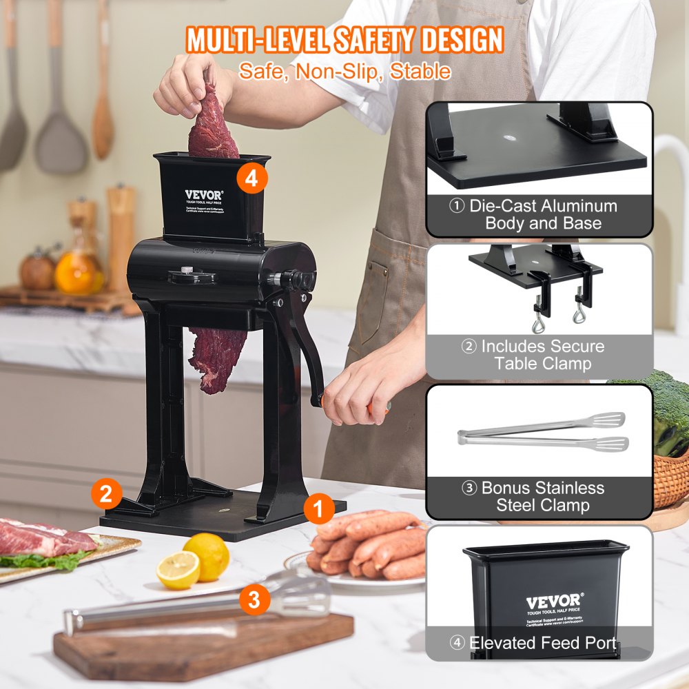 Commercial Meat Tenderizer, Heavy Duty Stainless Steel Meat Tenderizer Machine, Quick and Easy Manual Operation Kitchen Tool, 5.8" Feed Port for Beef, Turkey, Chicken, Pork, Steak, and Fish