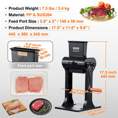Commercial Meat Tenderizer, Heavy Duty Stainless Steel Meat Tenderizer Machine, Quick and Easy Manual Operation Kitchen Tool, 5.8" Feed Port for Beef, Turkey, Chicken, Pork, Steak, and Fish