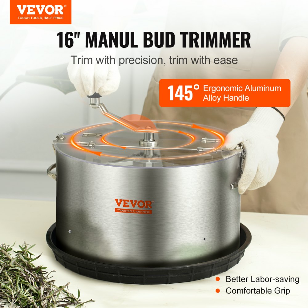 Bud Leaf Trimmer, 16 inch Stainless Steel Manual Bud Trimmer Machine, with Clear PET Cover for Visual Cutting, Hand Pruners Included, for Cutting Leaves, Buds, Flowers, Hydroponic Plants