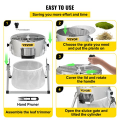 Bud Leaf Trimmer, 16 inch Manual, Hydroponic Dry or Wet Plant Trimming Machine w/Sharp Stainless Steel Blades & Solid Metal Gearbox & Hand Pruner, Twisted Spin Cut for Herbs, Leaves, Silver