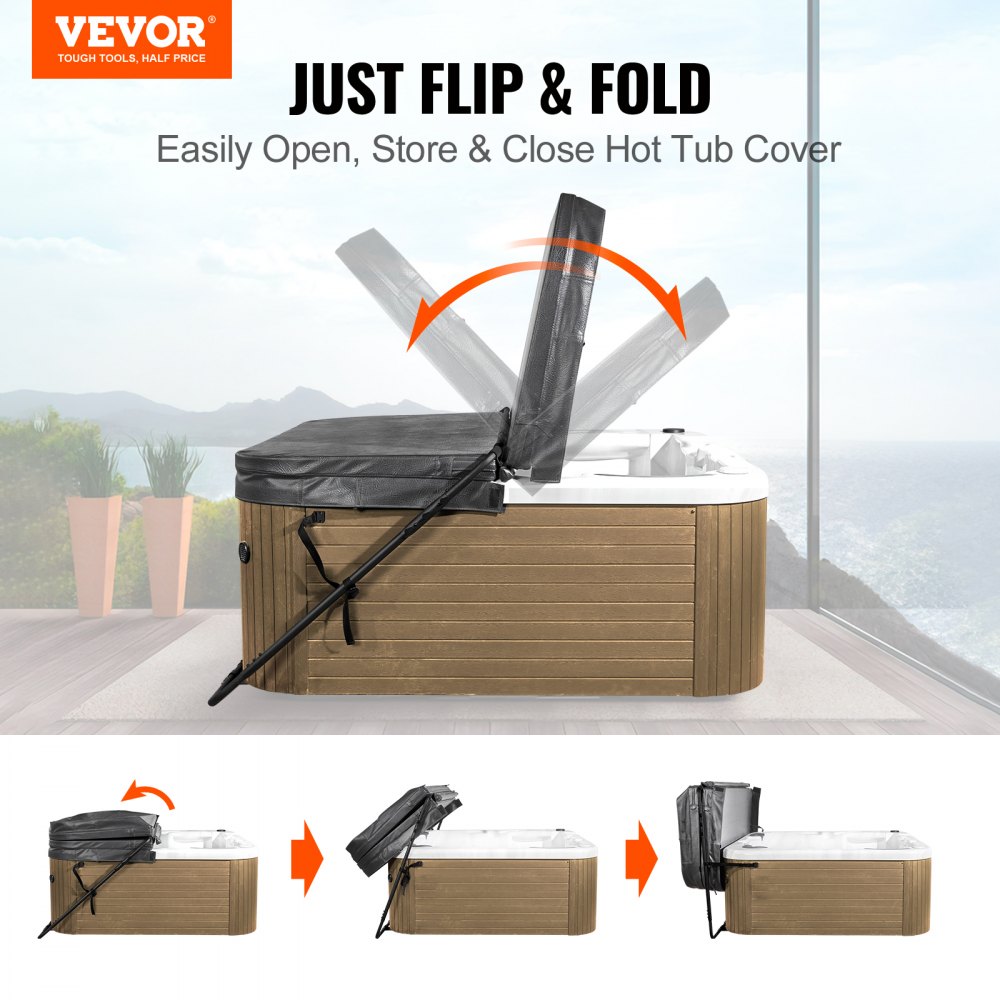 Hot Tub Cover Lift, Spa Cover Lift, Height 31.5" - 41.3" Width 53" - 92.5" Adjustable, Installed at the Bottom on One Side, Suitable for Various Sizes of Rectangular Bathtubs, Hot Tubs, Spa