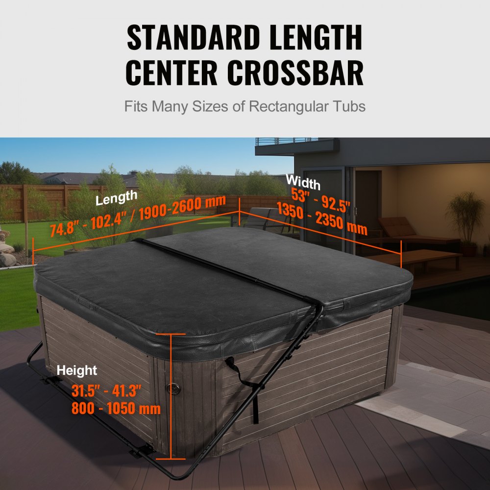 Hot Tub Cover Lift, Spa Cover Lift, Height 31.5" - 41.3" Width 53" - 92.5" Adjustable, Installed at the Bottom on One Side, Suitable for Various Sizes of Rectangular Bathtubs, Hot Tubs, Spa