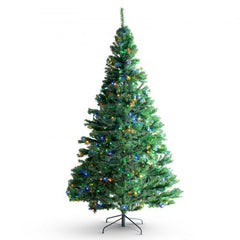 Christmas Tree, 6.5ft Prelit Artificial Xmas Tree, Full Holiday Decor Tree with 450 Multi-Color LED Lights, 1227 Branch Tips, Metal Base for Home Party Office Decoration