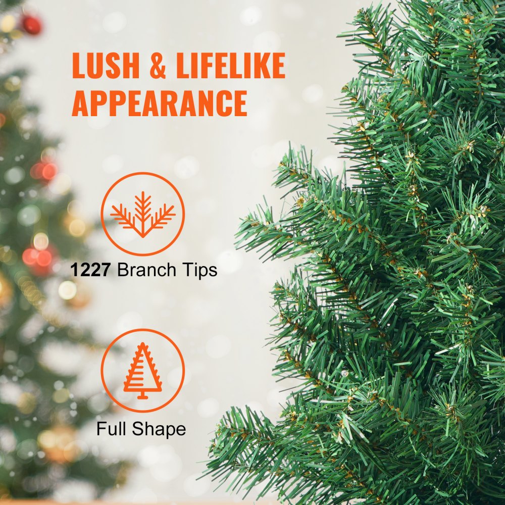 Christmas Tree, 6.5ft Prelit Artificial Xmas Tree, Full Holiday Decor Tree with 450 Multi-Color LED Lights, 1227 Branch Tips, Metal Base for Home Party Office Decoration