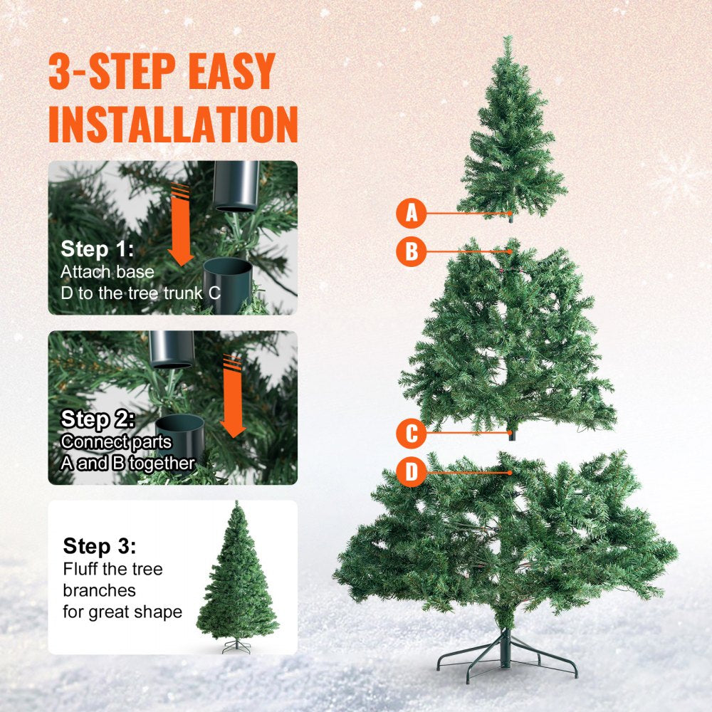 Christmas Tree, 6.5ft Prelit Artificial Xmas Tree, Full Holiday Decor Tree with 450 Multi-Color LED Lights, 1227 Branch Tips, Metal Base for Home Party Office Decoration