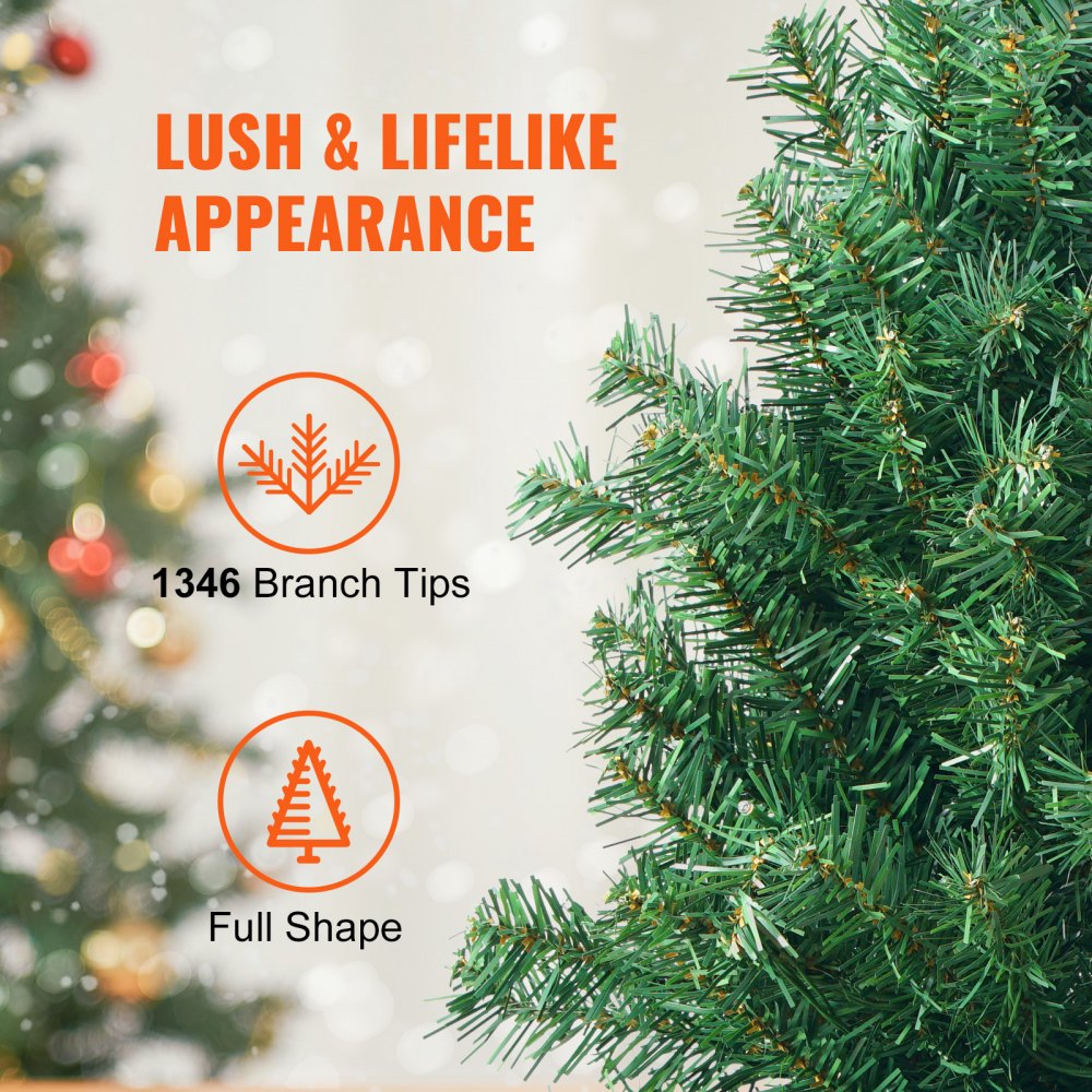 Christmas Tree, 7.5ft Prelit Artificial Xmas Tree, Full Holiday Decor Tree with 550 Multi-Color LED Lights, 1346 Branch Tips, Metal Base for Home Party Office Decoration