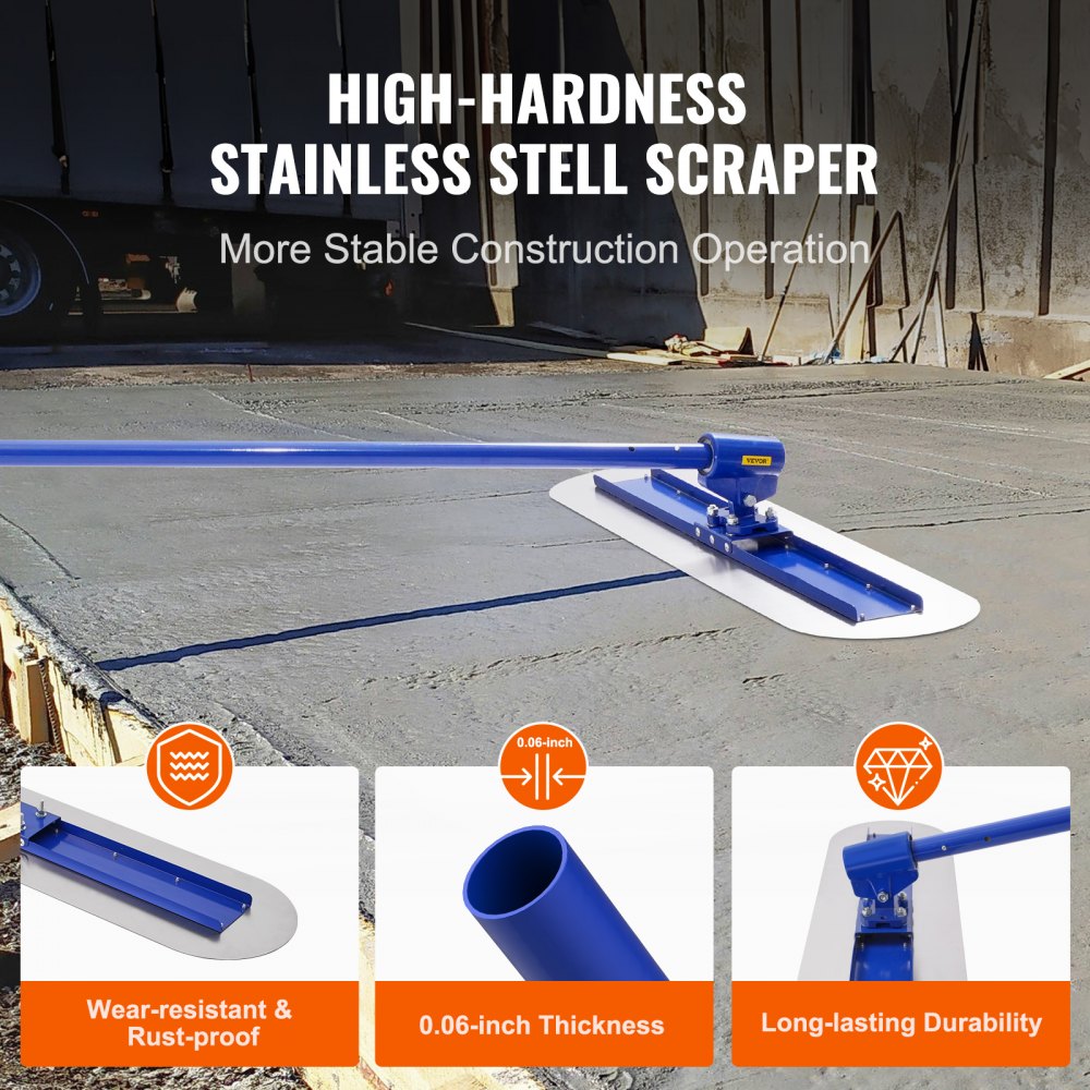 Bostome manganese steel bull float with 47x11.8 inch blade and adjustable handle for concrete finishing.