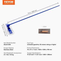Blue 47x11.8-inch manganese steel bull float kit with adjustable handle, scraper, and wiper.