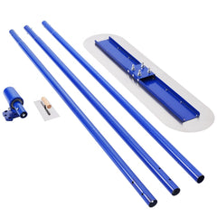 Blue manganese steel bull float kit with 47x11.8 in blade, adjustable bracket, and three-section handle.