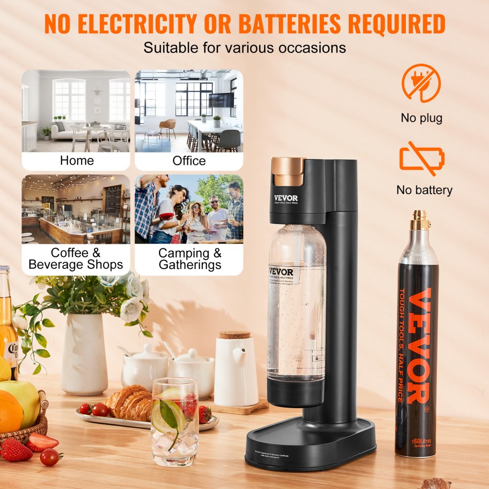 Sparkling Water Maker, Soda Maker Machine for Home Carbonating, Seltzer Water Starter Kit with BPA-free 1L PET Bottle, CO2 Cylinder, Compatible with Mainstream Screw-in 60L CO2 Cylinder