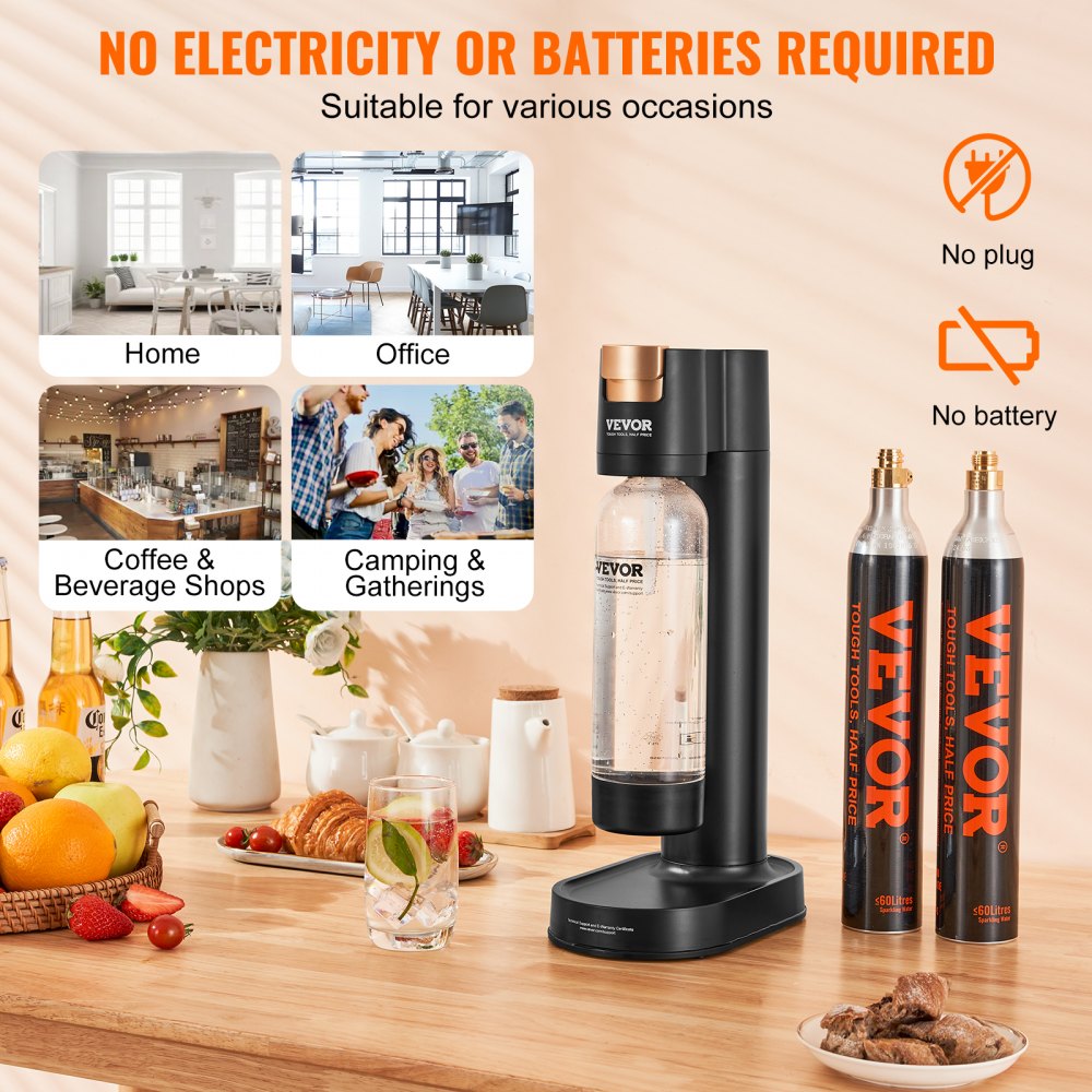 Sparkling Water Maker, Soda Maker Machine for Home Carbonating, Seltzer Water Starter Kit with BPA-free 1L PET Bottle, 2 CO2 Cylinders, Compatible with Mainstream Screw-in 60L CO2 Cylinder
