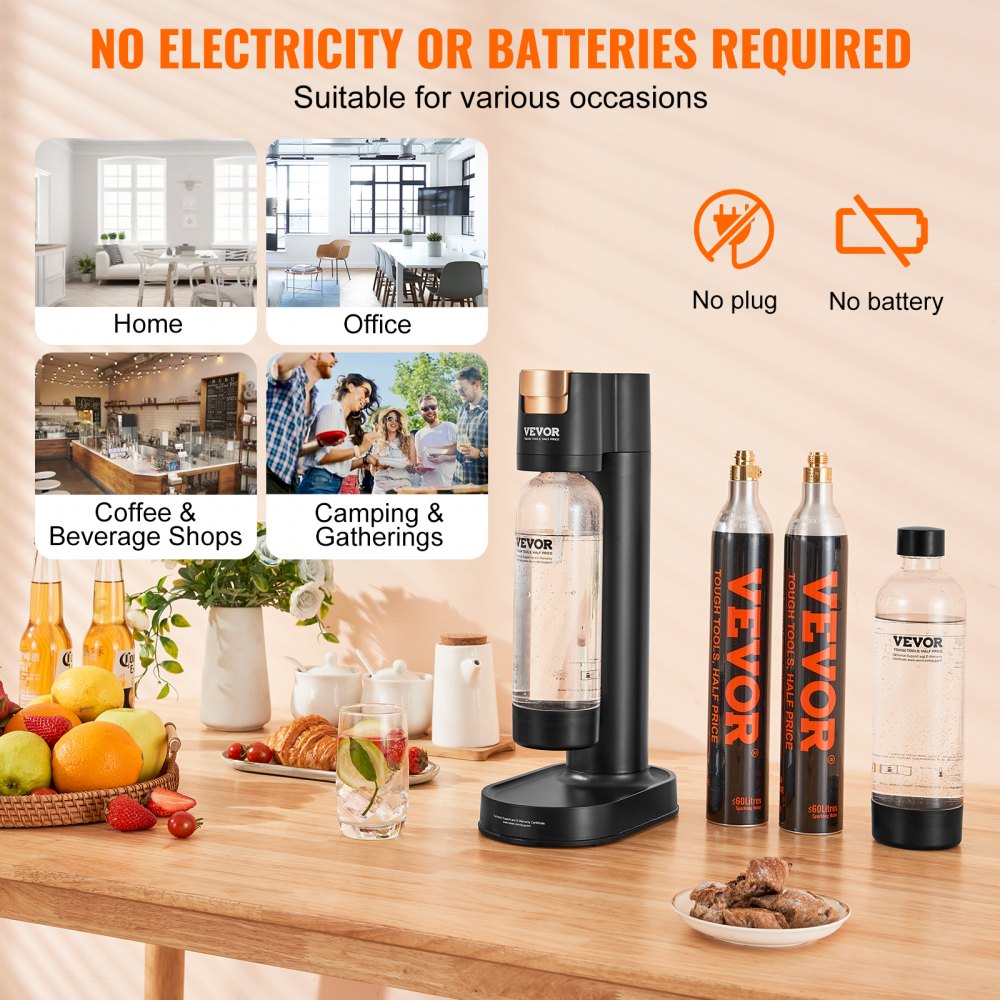 Sparkling Water Maker, Soda Maker Machine for Home Carbonating, Seltzer Water Starter Kit with 2 BPA-free 1L PET Bottles, 2 CO2 Cylinders, Compatible with Mainstream Screw-in 60L CO2 Cylinder