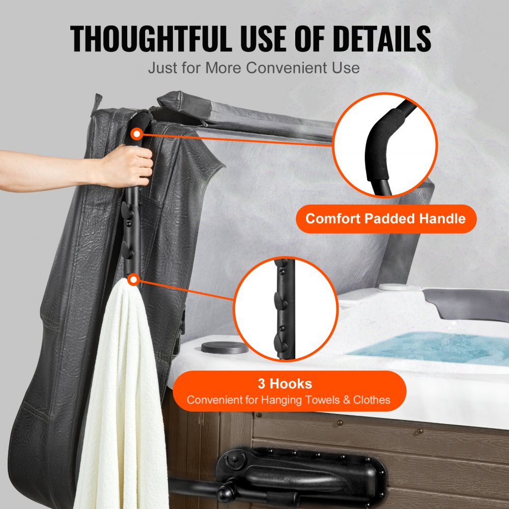 Hot Tub Cover Lift, Spa Cover Lift, Height 31.5" - 41.3" Width 69" - 100.5" Adjustable, Installed on Both Sides at the Top, Suitable for Various Sizes of Rectangular Bathtubs, Hot Tubs, Spa