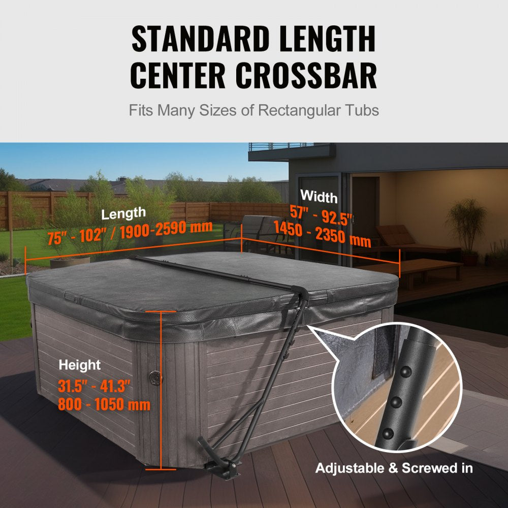 Hot Tub Cover Lift, Spa Cover Lift, Height 31.5" - 41.3" Width 57" - 92.5" Adjustable, Installed Underneath on Both Sides, Suitable for Various Sizes of Rectangular Bathtubs, Hot Tubs, Spa