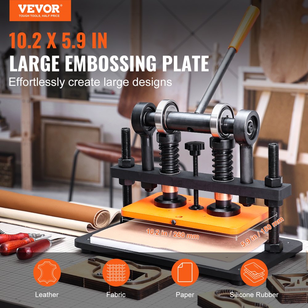 Leather Cutting Machine, 10.2 x 5.9 in Embossing Plate Manual Die Cutter, 0.47 in Pressure Stroke Dual Guide Shafts Die Cut Machine, Leather Embossing Machine for Various of Materials