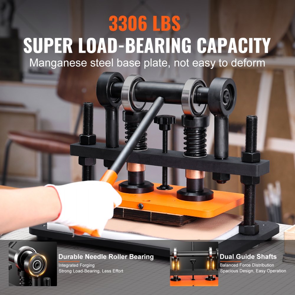 Leather Cutting Machine, 10.2 x 5.9 in Embossing Plate Manual Die Cutter, 0.47 in Pressure Stroke Dual Guide Shafts Die Cut Machine, Leather Embossing Machine for Various of Materials