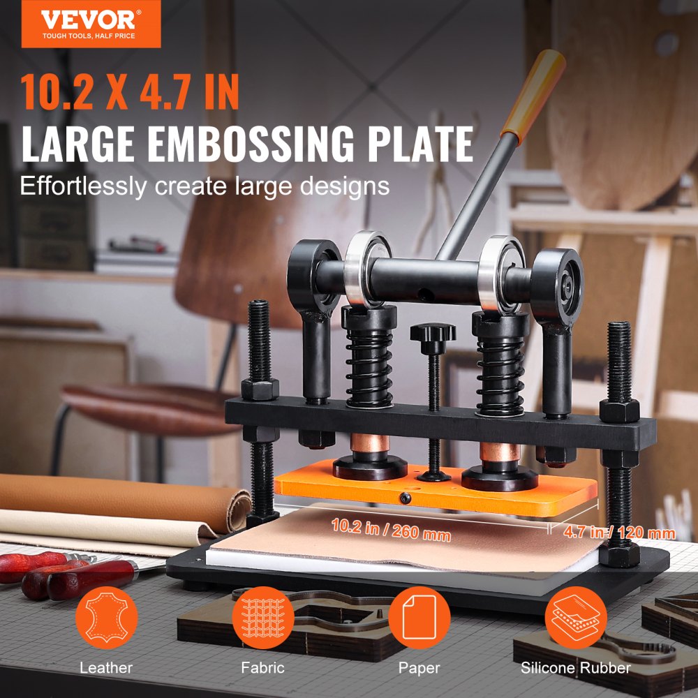 Leather Cutting Machine, 10.2 x 4.7 in Embossing Plate Manual Die Cutter, 0.47 in Pressure Stroke Dual Guide Shafts Die Cut Machine, Leather Embossing Machine for Various of Materials