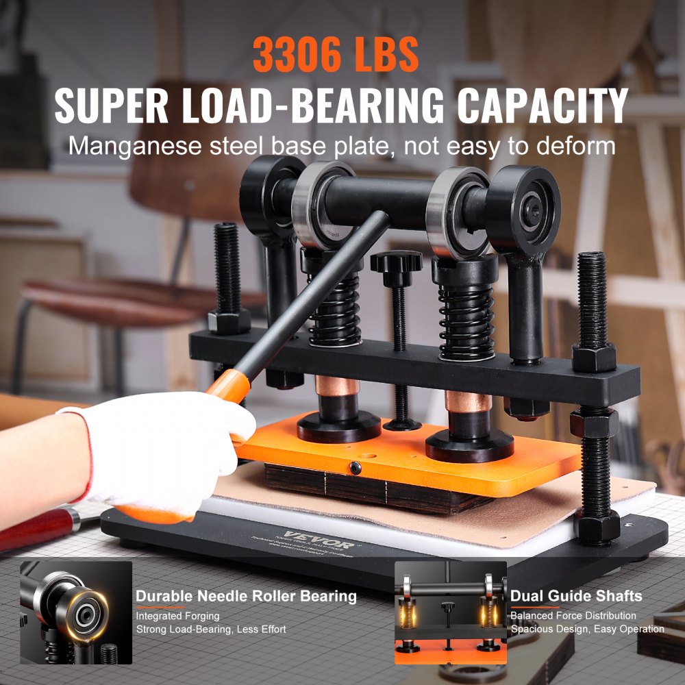 Leather Cutting Machine, 10.2 x 4.7 in Embossing Plate Manual Die Cutter, 0.47 in Pressure Stroke Dual Guide Shafts Die Cut Machine, Leather Embossing Machine for Various of Materials