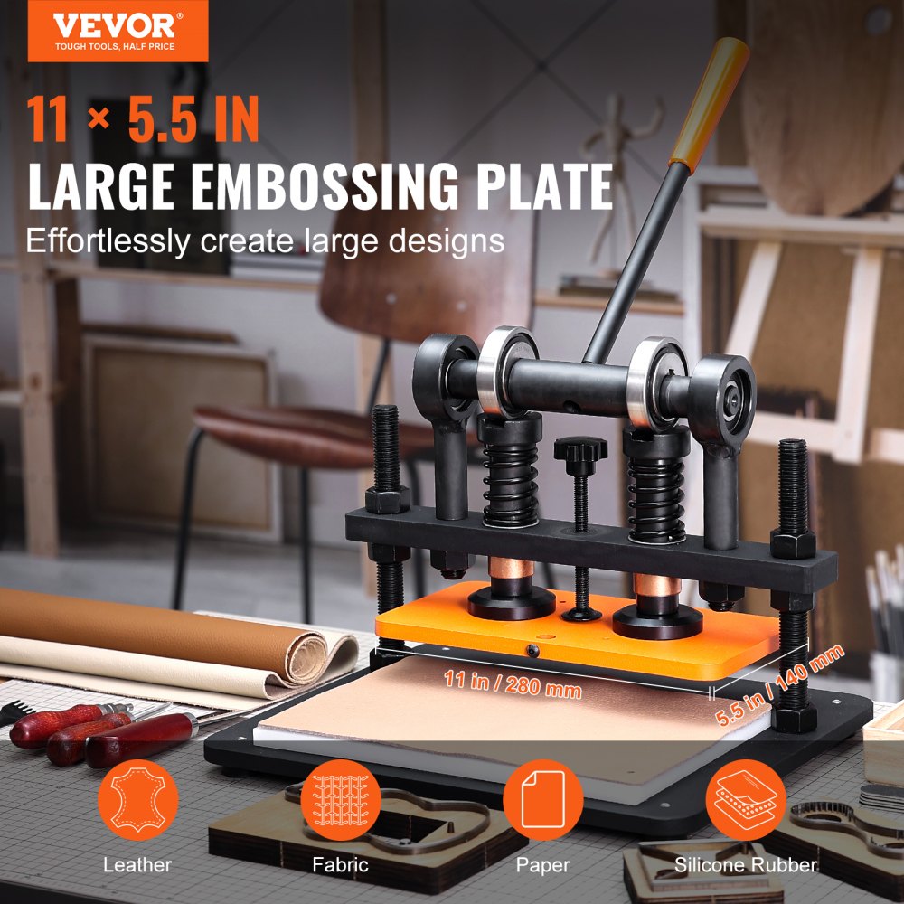 Leather Cutting Machine, 11 x 5.5 in Embossing Plate Manual Die Cutter, 0.47 in Pressure Stroke Dual Guide Shafts Die Cut Machine, Leather Embossing Machine for Various of Materials