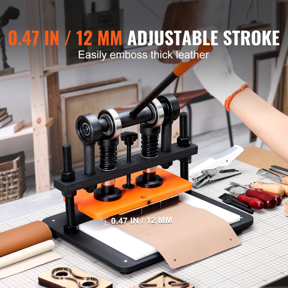 Leather Cutting Machine, 11 x 5.5 in Embossing Plate Manual Die Cutter, 0.47 in Pressure Stroke Dual Guide Shafts Die Cut Machine, Leather Embossing Machine for Various of Materials