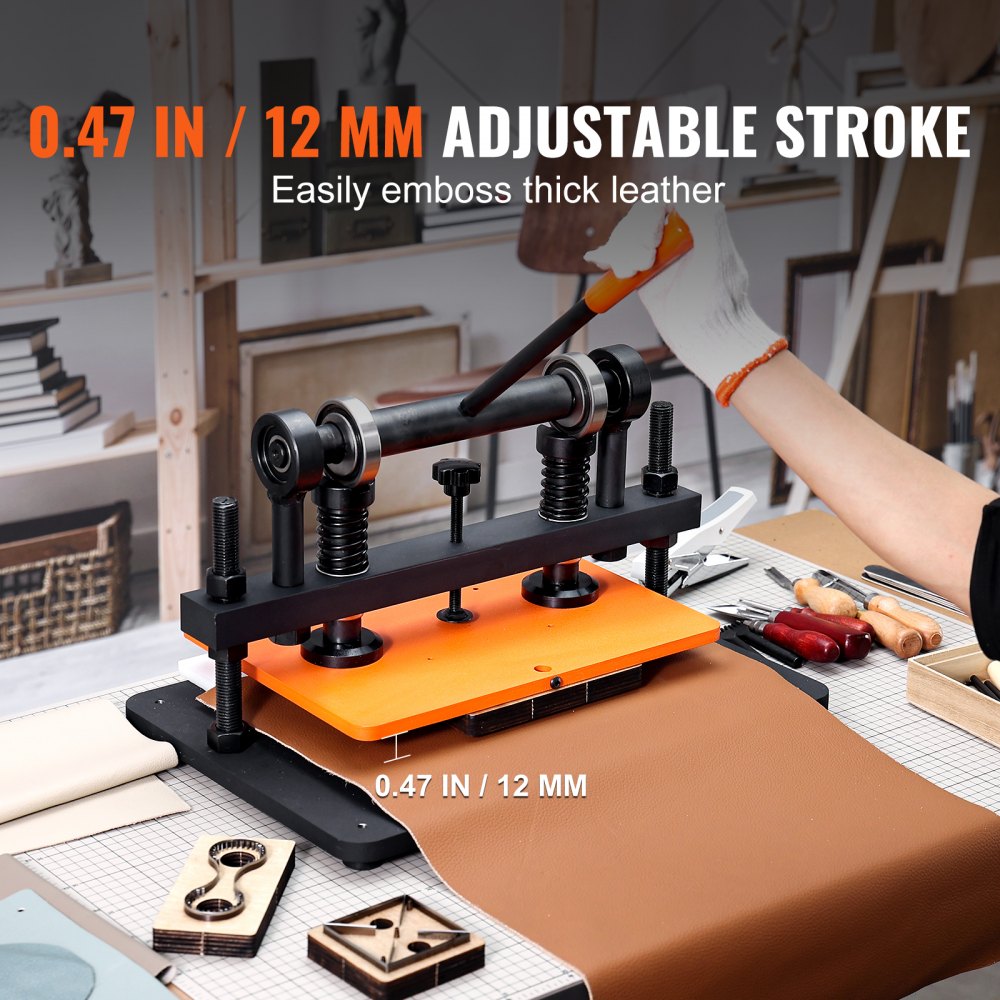 Leather Cutting Machine, 14.2 x 10.2 in Embossing Plate Manual Die Cutter, 0.47 in Pressure Stroke Dual Guide Shafts Die Cut Machine, Leather Embossing Machine for Various of Materials