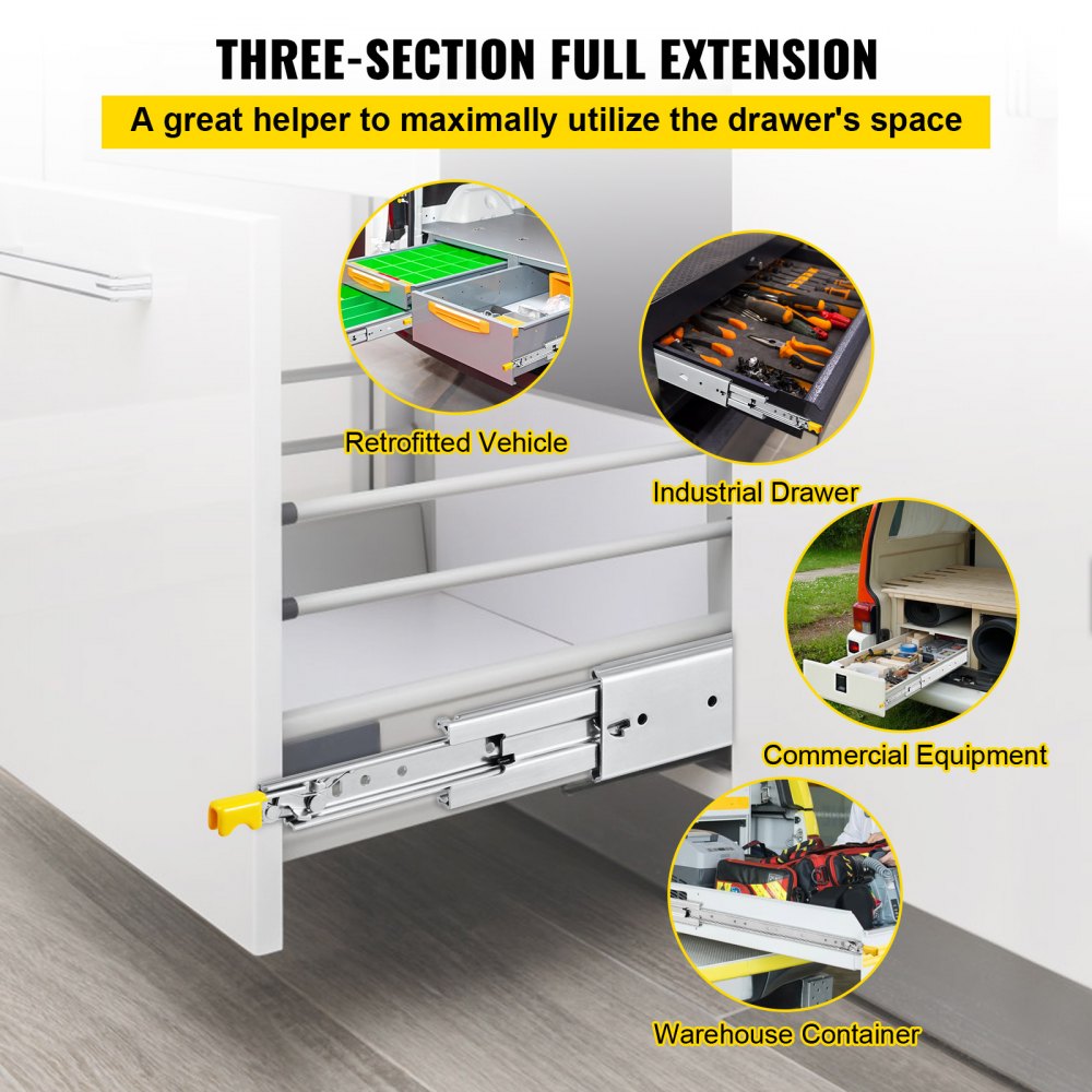 Drawer Slides with Lock, 1 Pair 30 inch, Heavy-Duty Industrial Steel up to 500 lbs Capacity, 3-Fold Full Extension, Ball Bearing Lock-in & Lock-Out, Side Mount