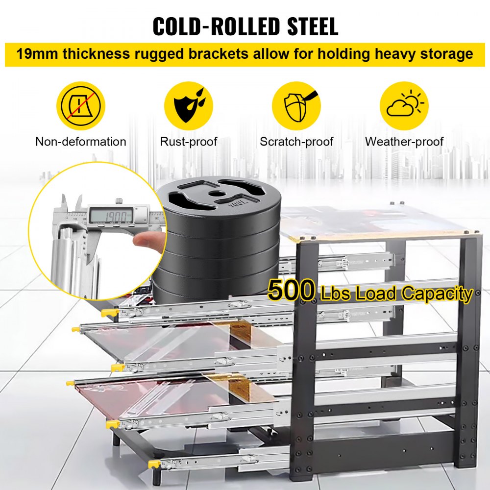 Drawer Slides with Lock, 1 Pair 30 inch, Heavy-Duty Industrial Steel up to 500 lbs Capacity, 3-Fold Full Extension, Ball Bearing Lock-in & Lock-Out, Side Mount
