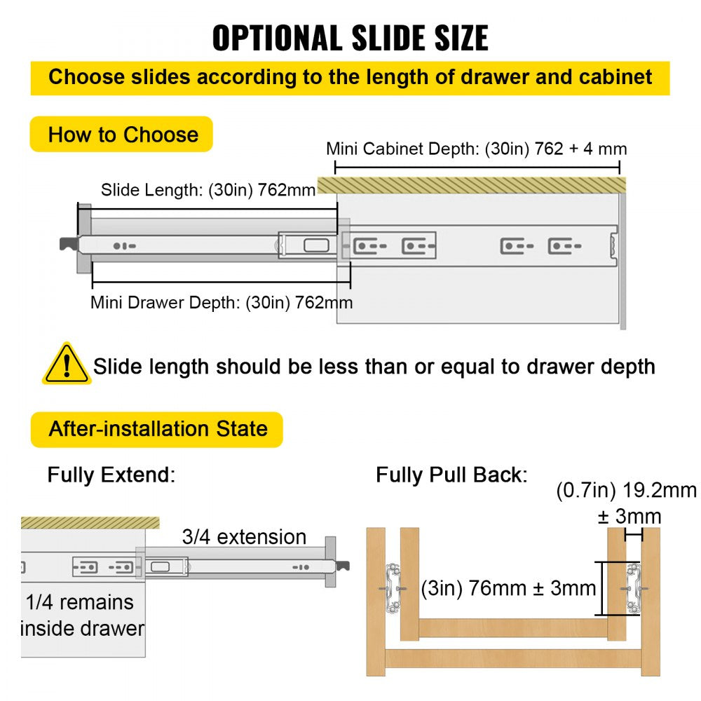 Drawer Slides with Lock, 1 Pair 30 inch, Heavy-Duty Industrial Steel up to 500 lbs Capacity, 3-Fold Full Extension, Ball Bearing Lock-in & Lock-Out, Side Mount