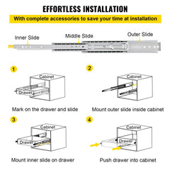 Drawer Slides with Lock, 1 Pair 30 inch, Heavy-Duty Industrial Steel up to 500 lbs Capacity, 3-Fold Full Extension, Ball Bearing Lock-in & Lock-Out, Side Mount