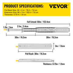 Drawer Slides with Lock, 1 Pair 30 inch, Heavy-Duty Industrial Steel up to 500 lbs Capacity, 3-Fold Full Extension, Ball Bearing Lock-in & Lock-Out, Side Mount