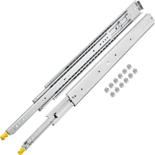 Drawer Slides with Lock, 1 Pair 52 inch, Heavy-Duty Industrial Steel up to 500 lbs Capacity, 3-Fold Full Extension, Ball Bearing Lock-in & Lock-Out, Side Mount