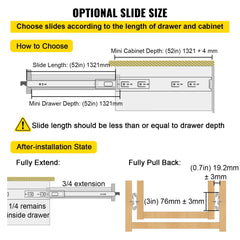 Drawer Slides with Lock, 1 Pair 52 inch, Heavy-Duty Industrial Steel up to 500 lbs Capacity, 3-Fold Full Extension, Ball Bearing Lock-in & Lock-Out, Side Mount