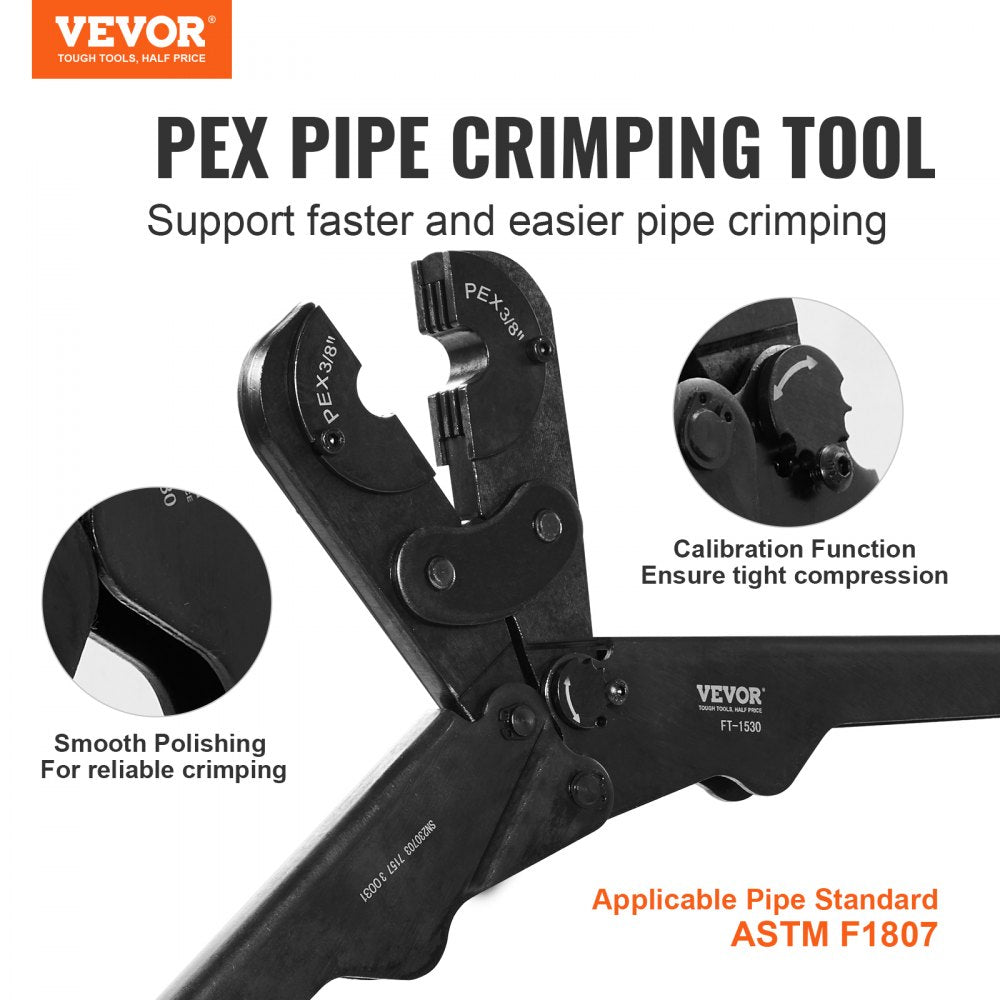 Bostome PEX pipe crimping tool kit with three interchangeable jaw dies and portable case.