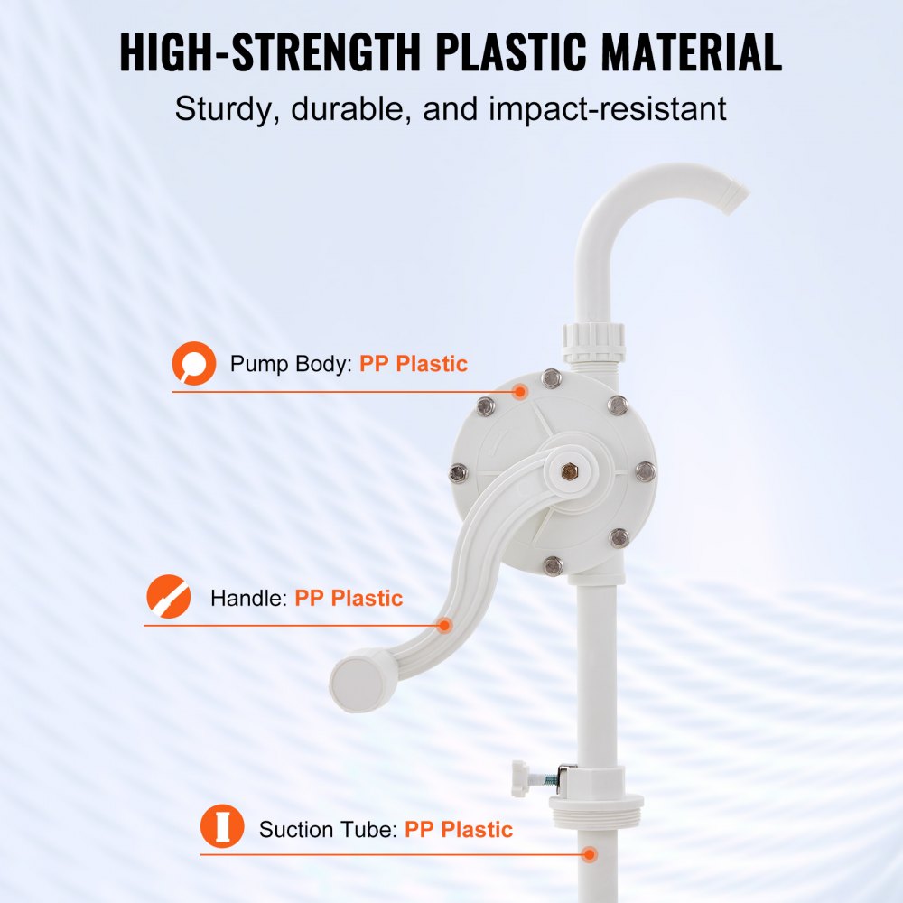 Drum Pump, 6.5 GPM Flow, Rotary Barrel Pump Hand Crank, Fits 5 to 55 Gallon Drums with 3-Section Suction Tube Assembly and Hose, Designed for Fast Transfer of Water, Alcohol, Corrosive Liquids