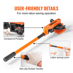 Orange manual pipe bender with 7 dies, ergonomic handle, and lever mechanism for 3/8"-1" tubes.