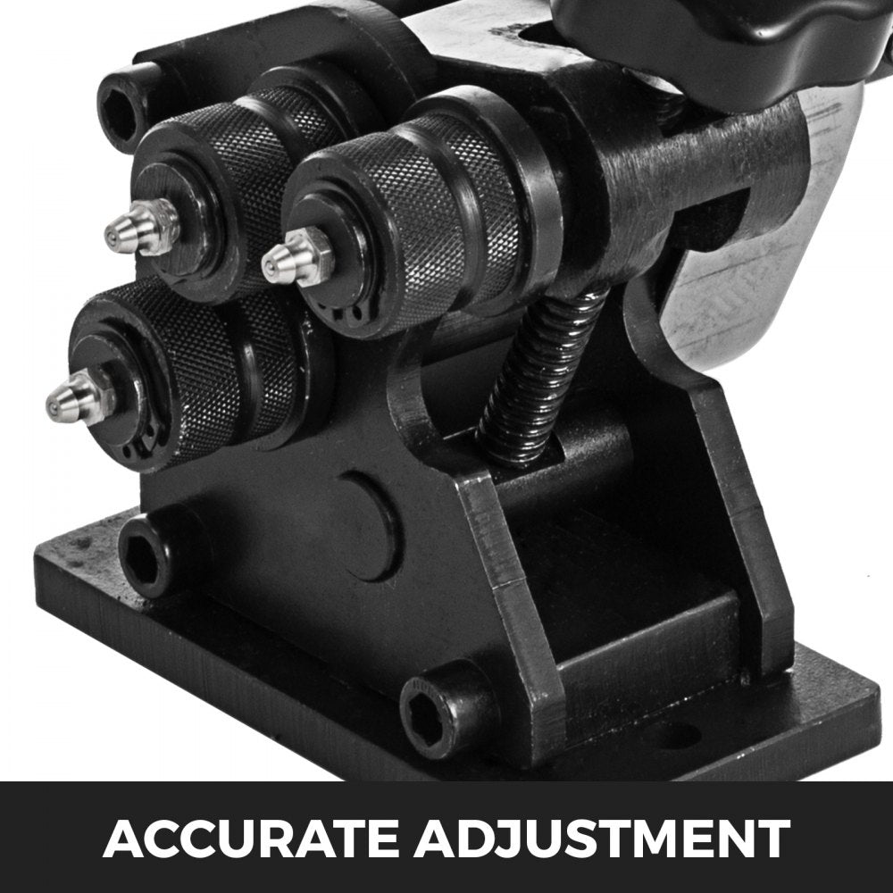 Bostome Ring Roller Bender with heat-treated steel for bending 1/4in round rods into 3in rings.