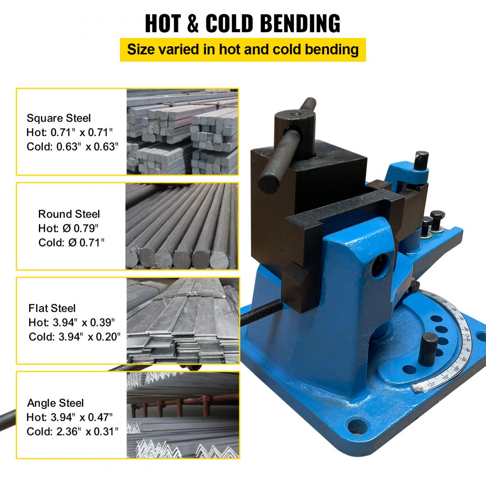 Bostome UB-100 metal bender with a 120° angle for hot and cold bending of various steel types.
