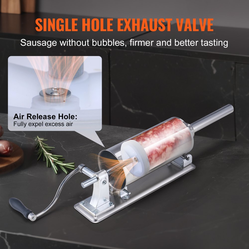 Manual Sausage Stuffer, 2.5 L / 6 LBS Horizontal Sausage Machine with U-type Clamp, Made of Food-Grade Stainless Steel, Includes 8 Stuffing Tubes, for Home Kitchen Restaurant Commercial