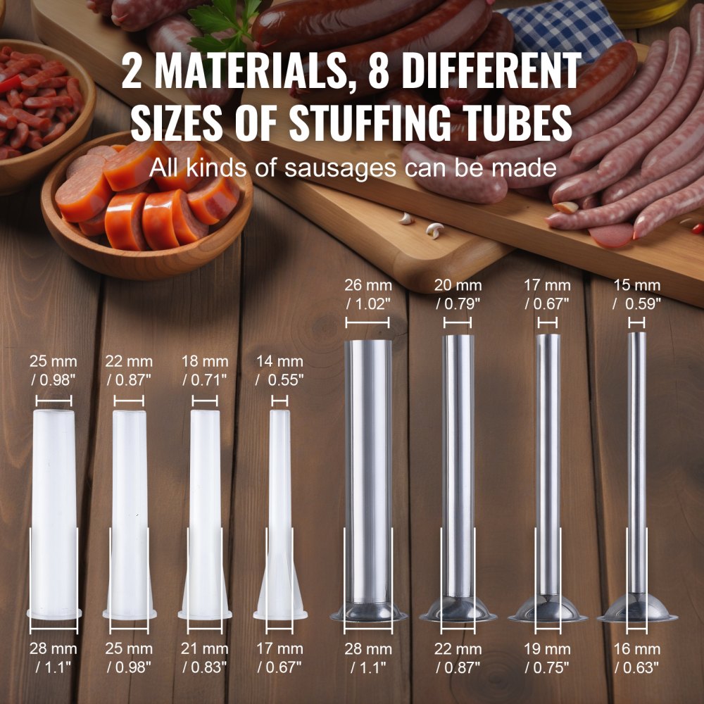 Manual Sausage Stuffer, 2.5 L / 6 LBS Horizontal Sausage Machine with U-type Clamp, Made of Food-Grade Stainless Steel, Includes 8 Stuffing Tubes, for Home Kitchen Restaurant Commercial