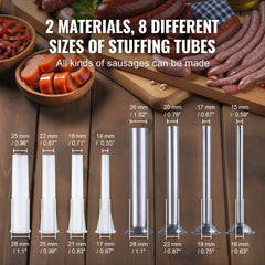 Manual Sausage Stuffer, 2.5 L / 6 LBS Horizontal Sausage Machine with U-type Clamp, Made of Food-Grade Stainless Steel, Includes 8 Stuffing Tubes, for Home Kitchen Restaurant Commercial