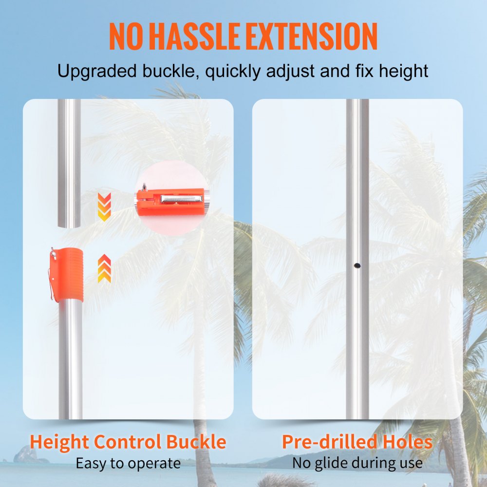Extendable tree pruner pole saw with 10 ft aluminum pole, 65 Mn steel blade, and height-adjusting buckle.