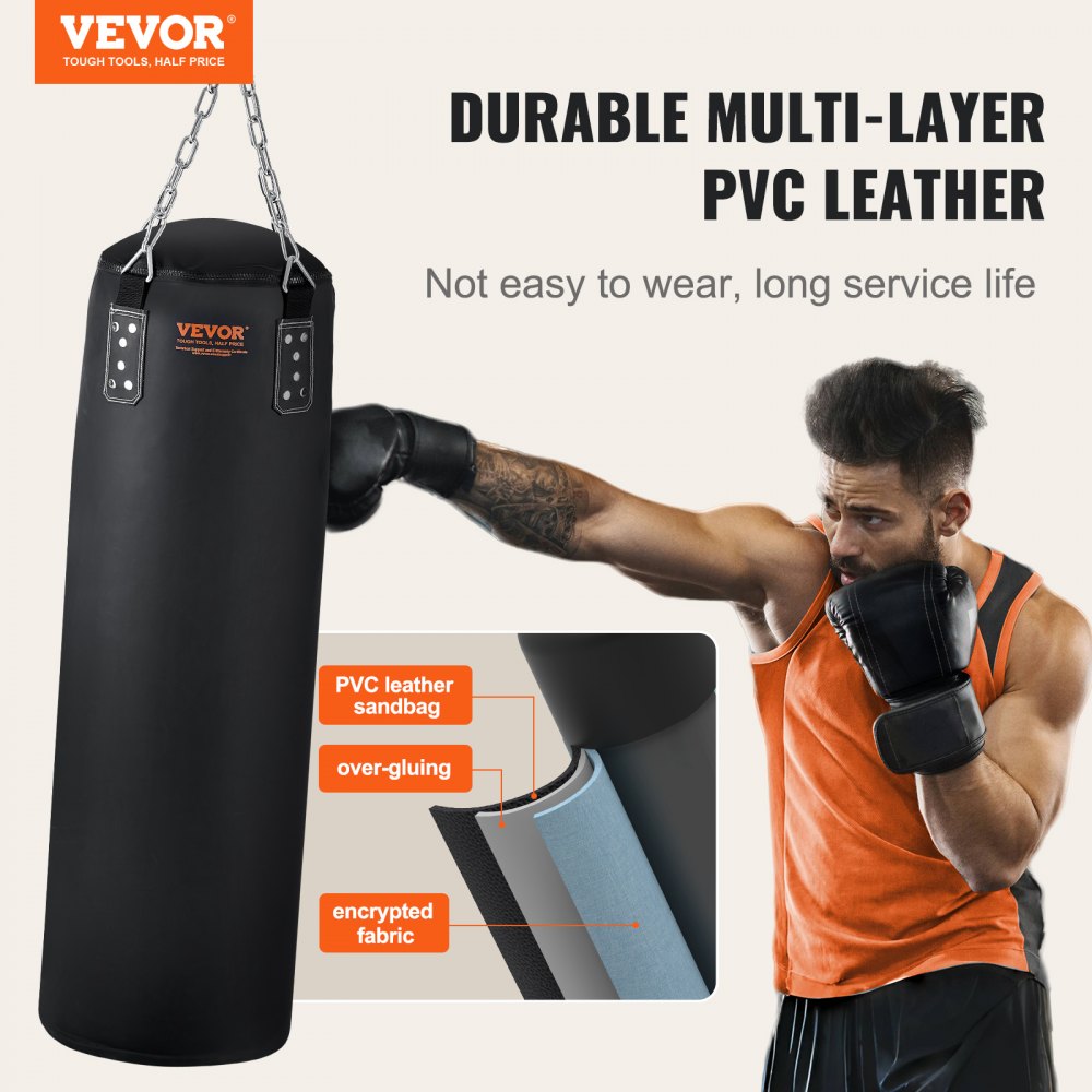 Punching Bag for Adults, 4ft PVC Heavy Boxing Bag Set, Punching Bag with Chains and Gloves, Hanging Boxing Bag for MMA Karate Judo, Muay Thai Kickboxing Boxing, Home Gym Training, (Unfilled)